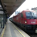 Interrail23 366  Une Taurus à Villach avec le reste de la rame de EuroNight Zürich - Zagreb. En raison d'innondations en Slovénie, la circulation du train était interrompue.