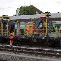 Wagon spécial avec bobines pour l'installation de câbles à Langenthal